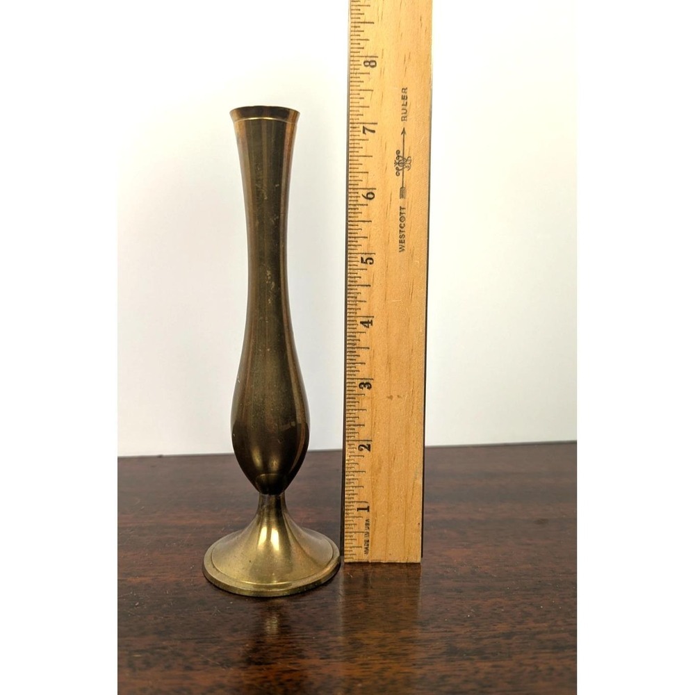 Vintage Solid Brass Bud Vase Trumpet Style Gold Decor Made in India 7in - Picture 4 of 5